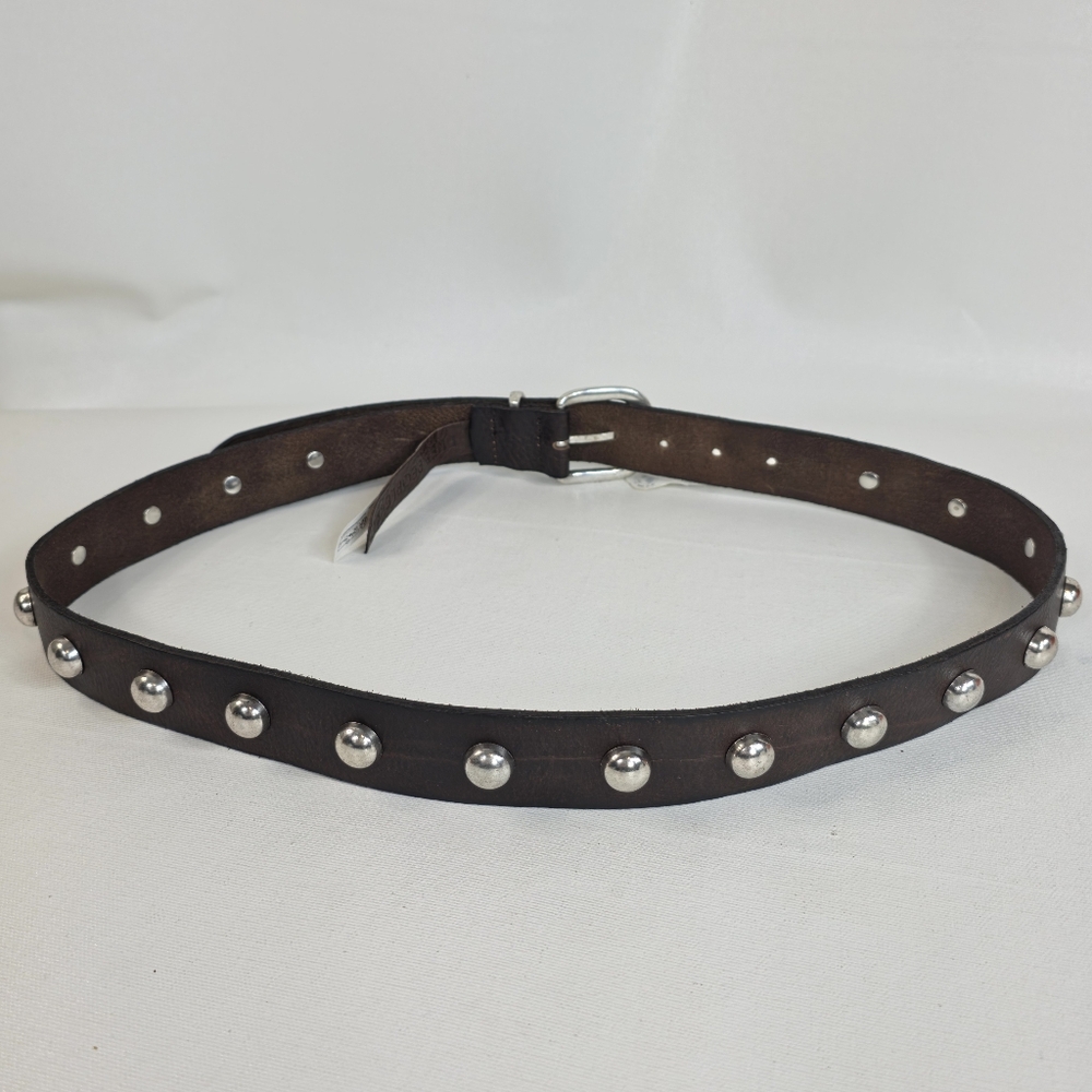 Free People Rhodes Stud Belt Brown Silver Studs Size M/L NWT 100% Leather - Picture 2 of 10